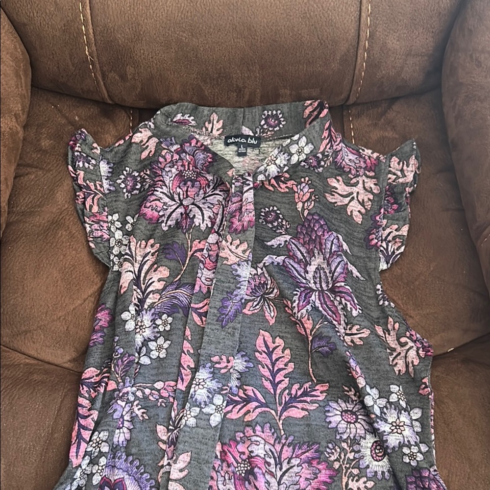 Gloria Vanderbilt Women's Floral Blouse - Gray and Purple